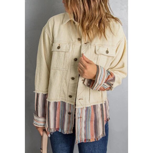 Unbranded Jackets & Blazers - Yueary Womens Patchwork Stripe Contrast Corduroy JacketOlive Green Size XL NWOT